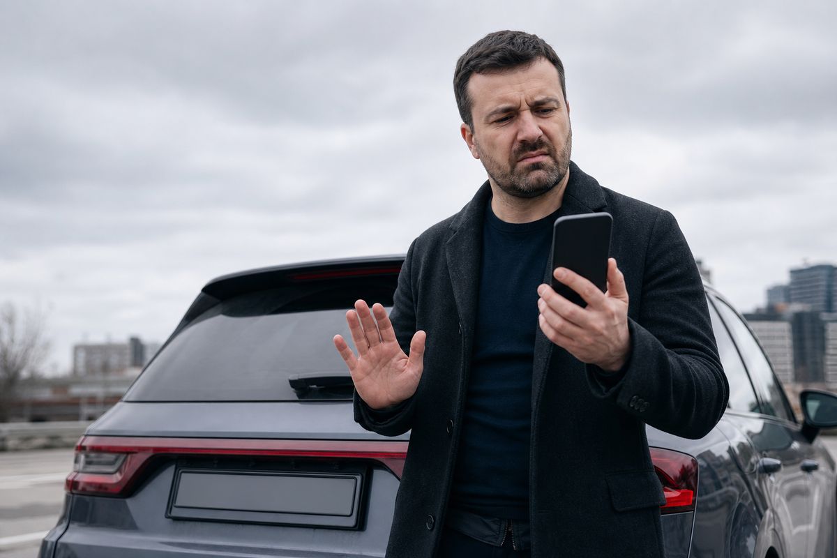 Продавец автомобиля проверяет подозрительный перевод предоплаты на телефоне